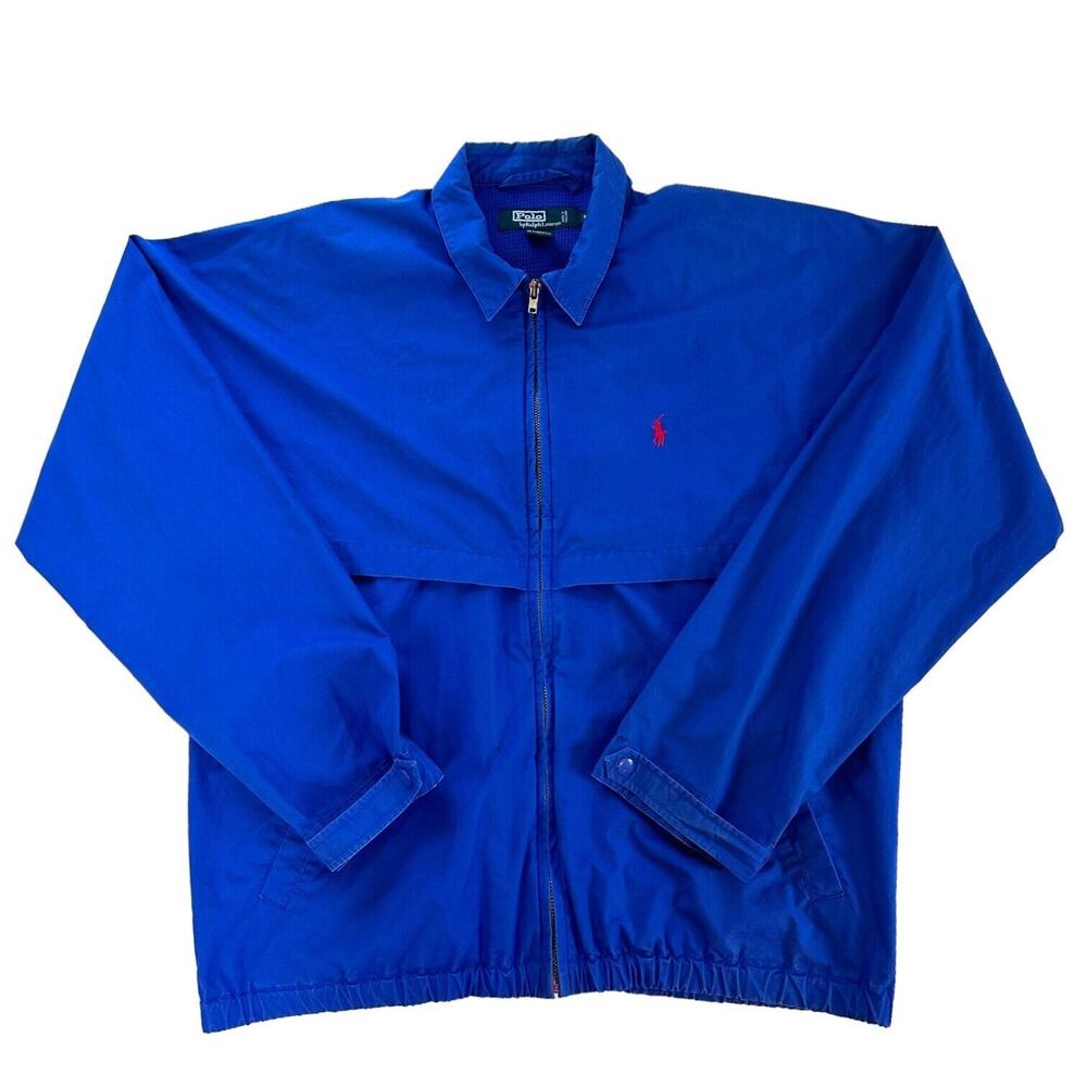 Vtg Polo Ralph Lauren Coat Casual Jacket Men XL Vented Cotton Blue Logo Preppy